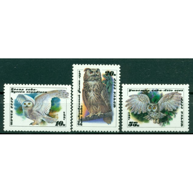 USSR 1990 - Y & T n. 5725/27 - Fauna. Owls
