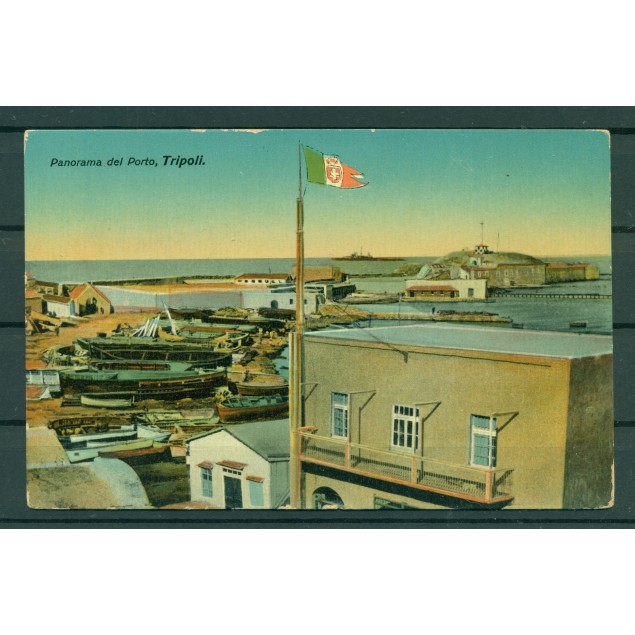 Libia ca. 1910 - Cartolina postale Tripoli "panorama del porto"