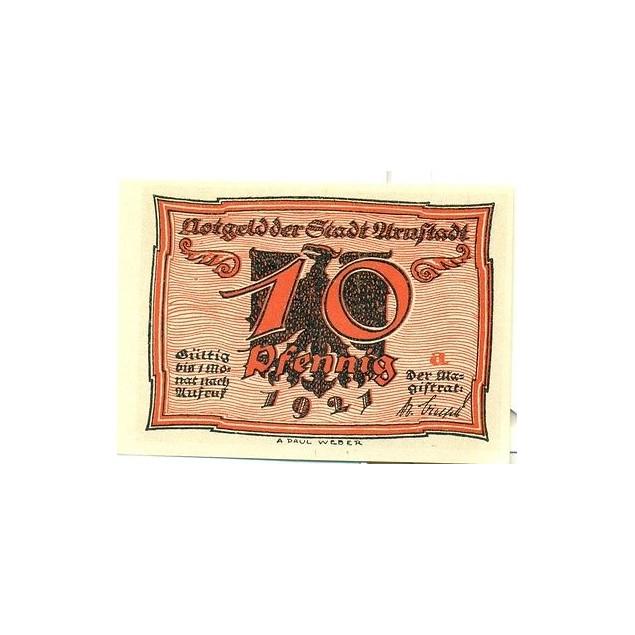 OLD GERMANY EMERGENCY PAPER MONEY - NOTGELD Arnstadt 1921 10 Pf  "a"