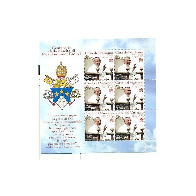 PAPA GIOVANNI PAOLO I - POPE JOHN PAUL I VATICAN 2012 100th Birthday sheetlet