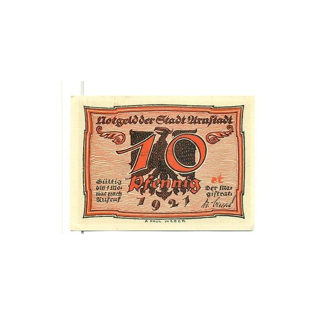 OLD GERMANY EMERGENCY PAPER MONEY - NOTGELD Arnstadt 1921 10 Pf  "st"