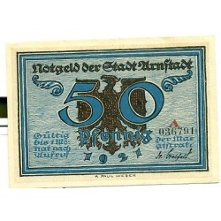 OLD GERMANY EMERGENCY PAPER MONEY - NOTGELD Arnstadt 1921 50 Pf  "A"