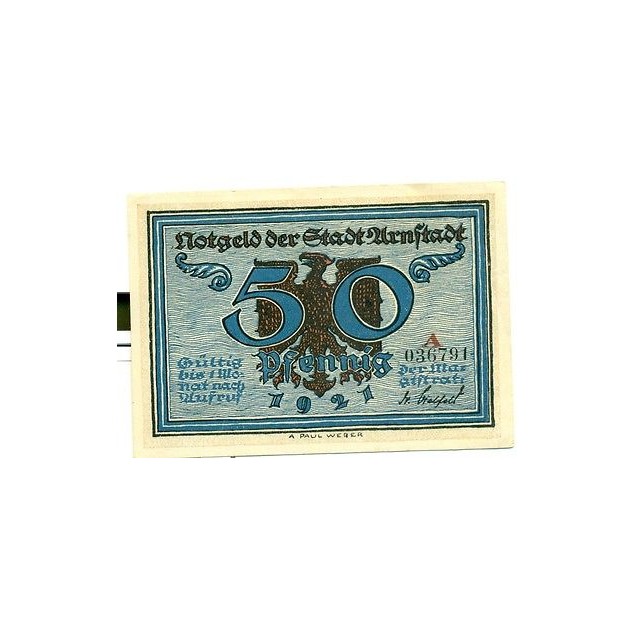OLD GERMANY EMERGENCY PAPER MONEY - NOTGELD Arnstadt 1921 50 Pf  "A"