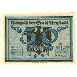 OLD GERMANY EMERGENCY PAPER MONEY - NOTGELD Arnstadt 1921 50 Pf  "dt"