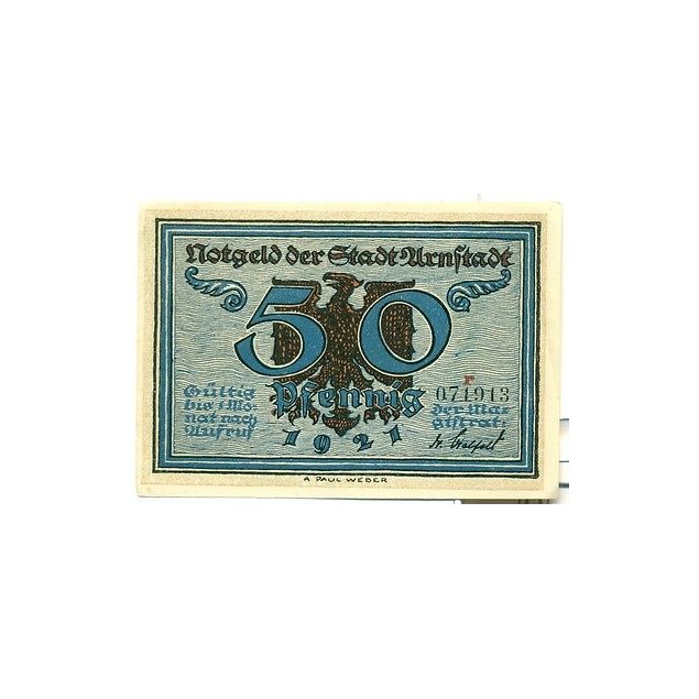 OLD GERMANY EMERGENCY PAPER MONEY - NOTGELD Arnstadt 1921 50 Pf  "r"