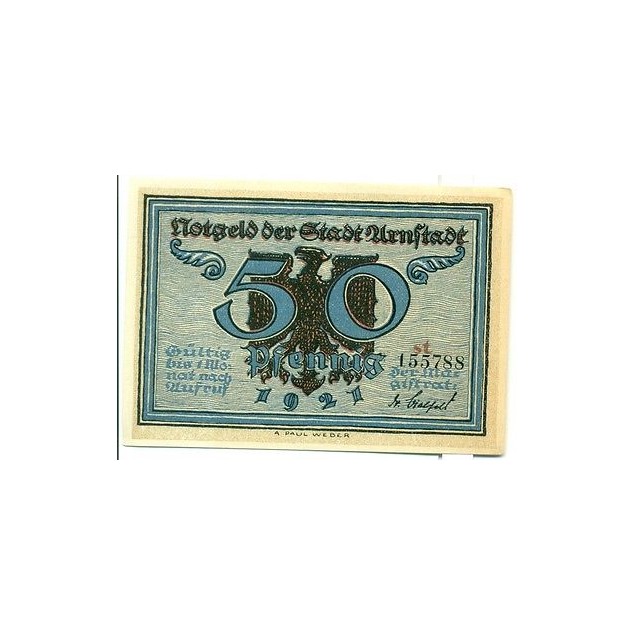 OLD GERMANY EMERGENCY PAPER MONEY - NOTGELD Arnstadt 1921 50 Pf  "st"