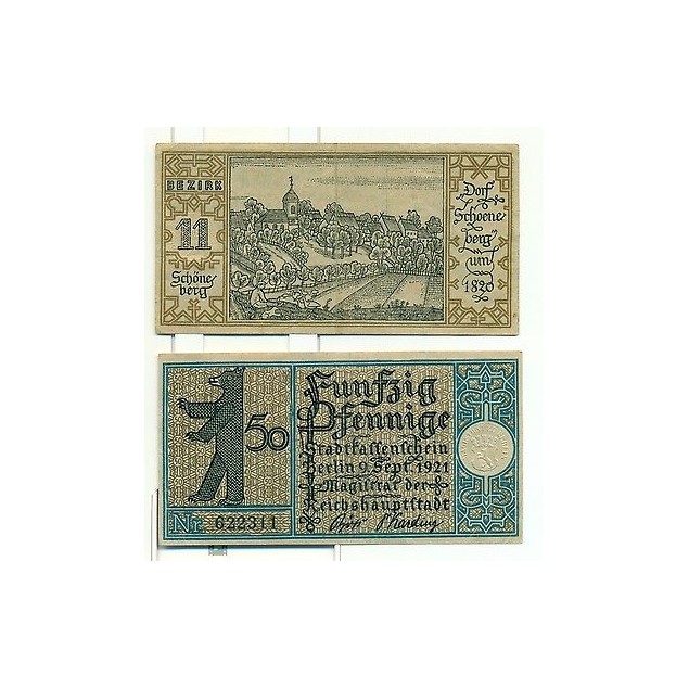 OLD GERMANY EMERGENCY PAPER MONEY - NOTGELD Berlin 1921 50 Pf Townships 11