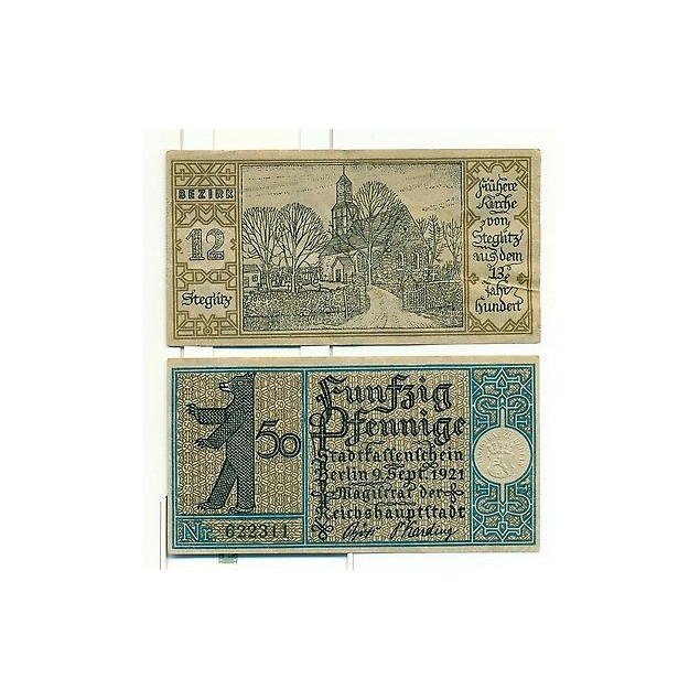 OLD GERMANY EMERGENCY PAPER MONEY - NOTGELD Berlin 1921 50 Pf Townships 12