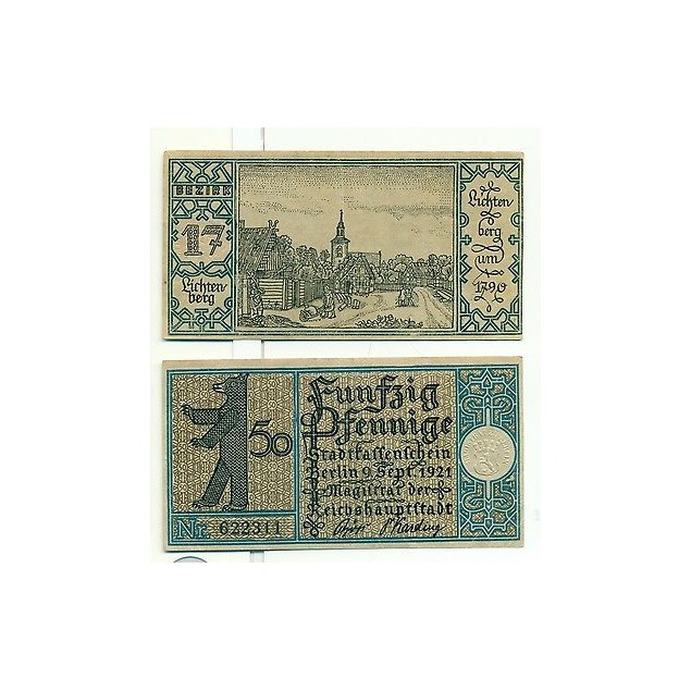 OLD GERMANY EMERGENCY PAPER MONEY - NOTGELD Berlin 1921 50 Pf Townships 17