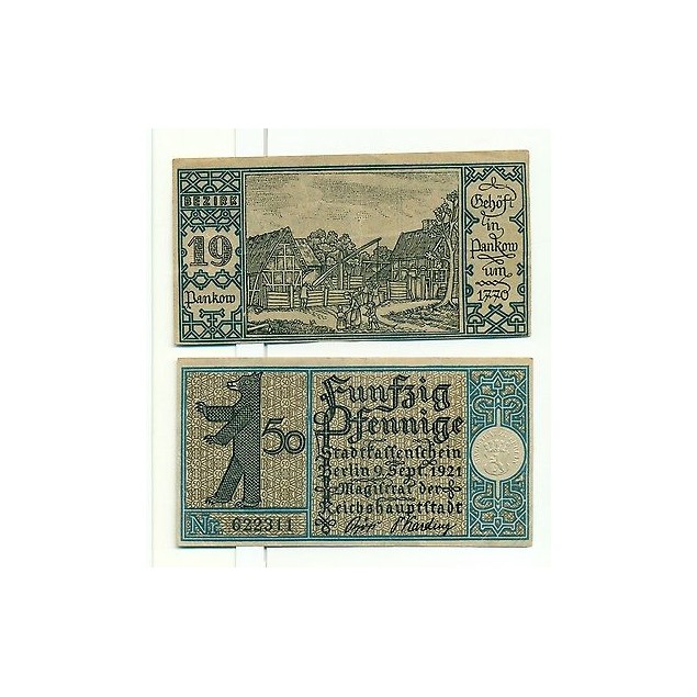 OLD GERMANY EMERGENCY PAPER MONEY - NOTGELD Berlin 1921 50 Pf Townships 19