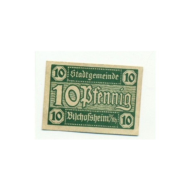 OLD GERMANY EMERGENCY PAPER MONEY - NOTGELD Bishofsheim 1921 10 Pf