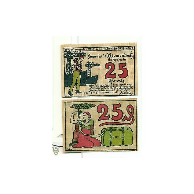 OLD GERMANY EMERGENCY PAPER MONEY - NOTGELD Blumenthal 1921 25 Pf