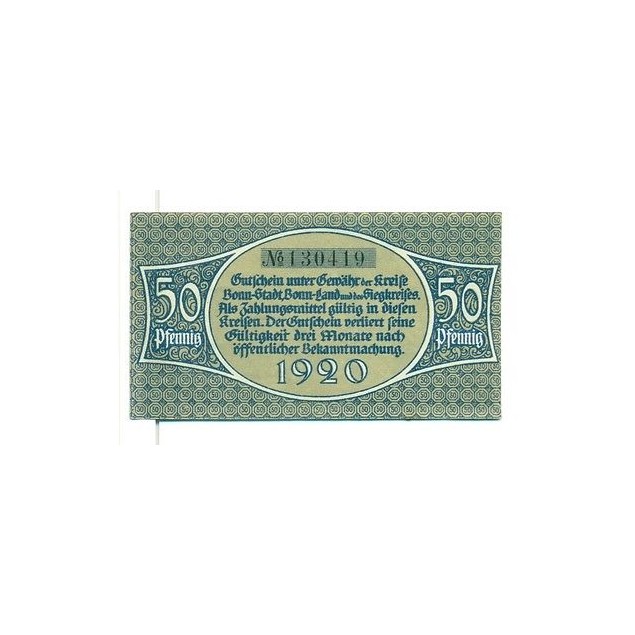 OLD GERMANY EMERGENCY PAPER MONEY - NOTGELD Bonn 1920 50 Pf