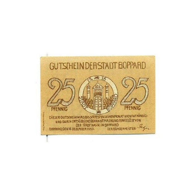 OLD GERMANY EMERGENCY PAPER MONEY - NOTGELD Boppard 1920 25 Pf