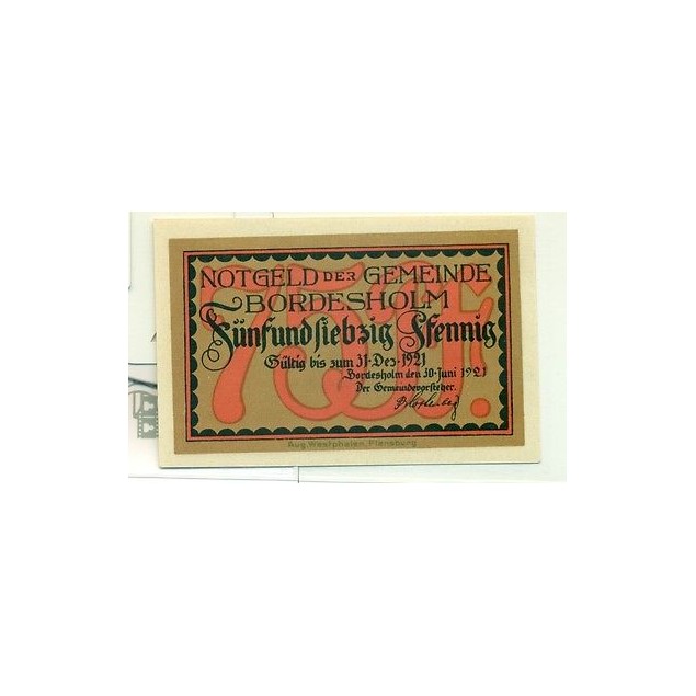 OLD GERMANY EMERGENCY PAPER MONEY - NOTGELD Bordesholm 1921 75 Pf Kirke