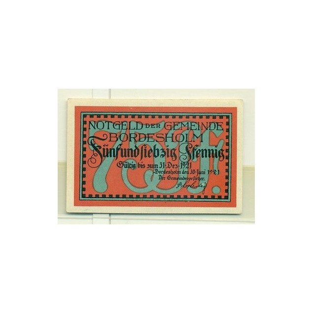 OLD GERMANY EMERGENCY PAPER MONEY - NOTGELD Bordesholm 1921 75 Pf Klosterkark