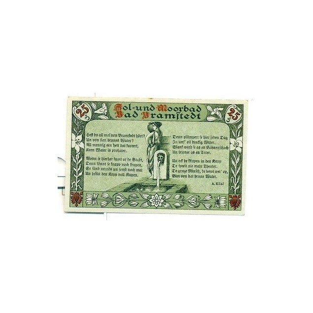 OLD GERMANY EMERGENCY PAPER MONEY - NOTGELD Bramstedt 1920 25 Pf