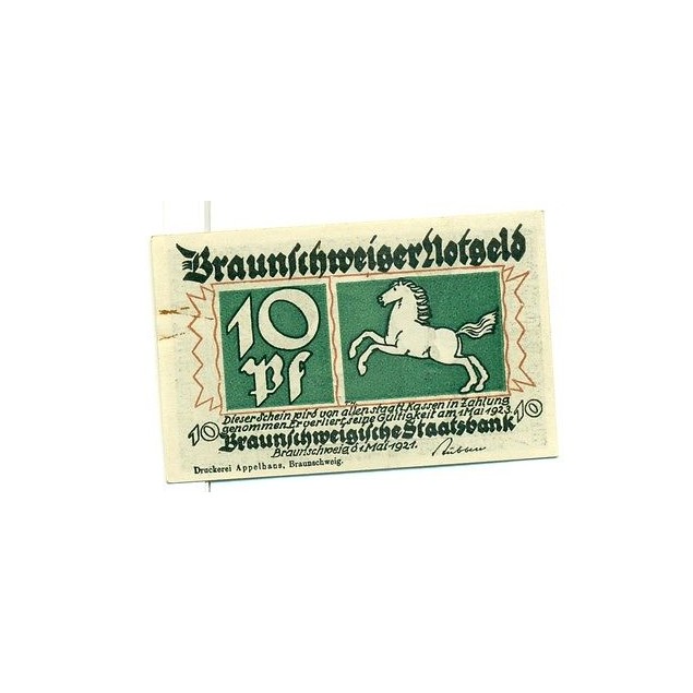 OLD GERMANY EMERGENCY PAPER MONEY - NOTGELD Braunschweig 1921 10 Pf