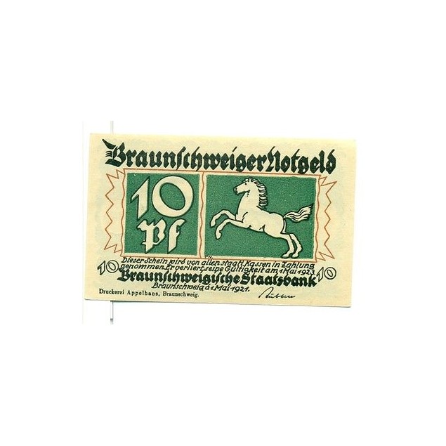 OLD GERMANY EMERGENCY PAPER MONEY - NOTGELD Braunschweig 1921 10 Pf