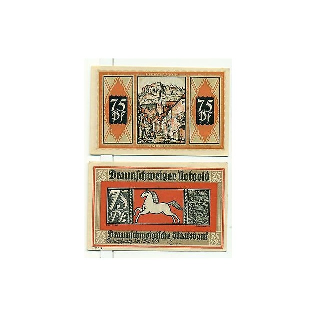 OLD GERMANY EMERGENCY PAPER MONEY - NOTGELD Braunschweig 1921 75 Pf