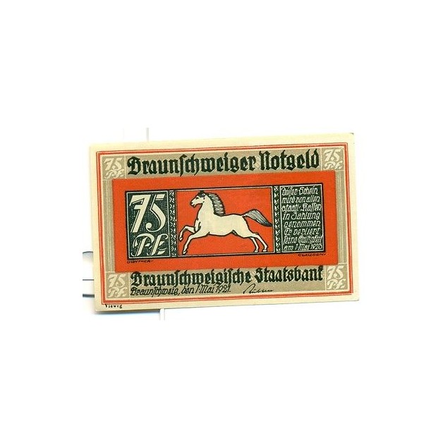 OLD GERMANY EMERGENCY PAPER MONEY - NOTGELD Braunschweig 1921 75 Pf