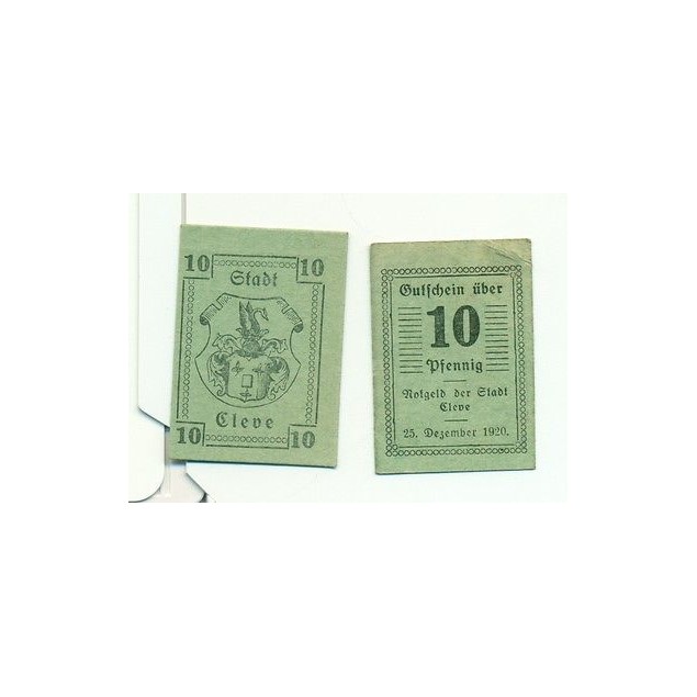 OLD GERMANY EMERGENCY PAPER MONEY - NOTGELD Cleve 1920 10 Pf
