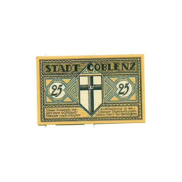 OLD GERMANY EMERGENCY PAPER MONEY - NOTGELD Coblenz 1921 25 Pf