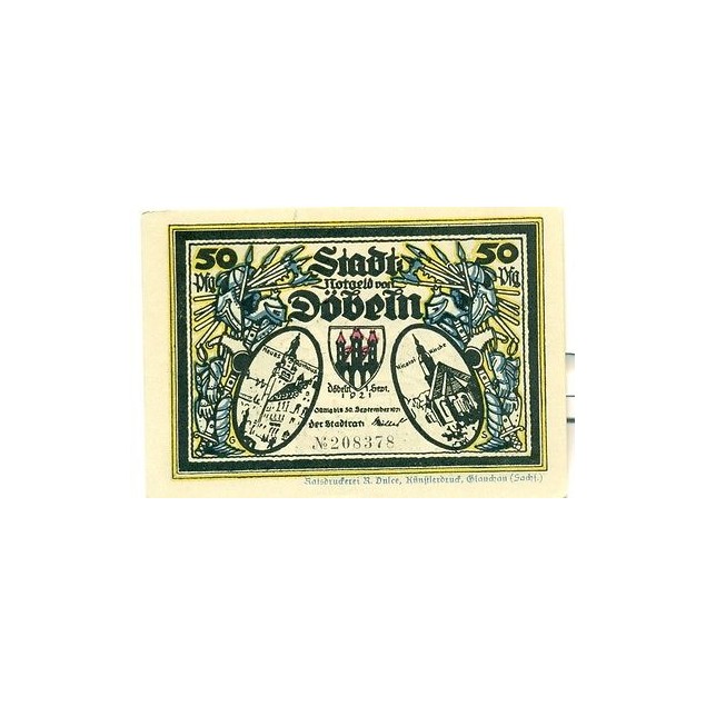 OLD GERMANY EMERGENCY PAPER MONEY - NOTGELD Dobeln 1921 50 Pf 8