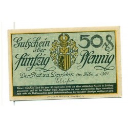OLD GERMANY EMERGENCY PAPER MONEY - NOTGELD Dresden 1921 50 Pf Rehine R