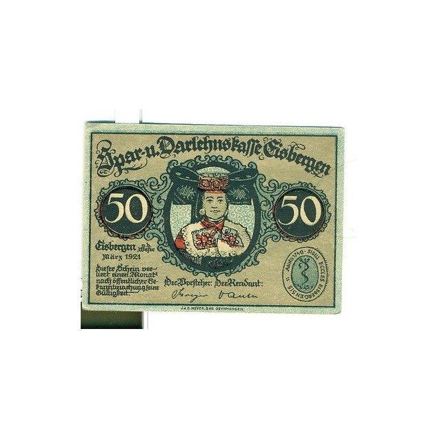OLD GERMANY EMERGENCY PAPER MONEY - NOTGELD Eisbergen 1921 50 Pf  C