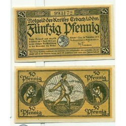 OLD GERMANY EMERGENCY PAPER MONEY - NOTGELD Erbach in Odelnwald 1918 50 Pf