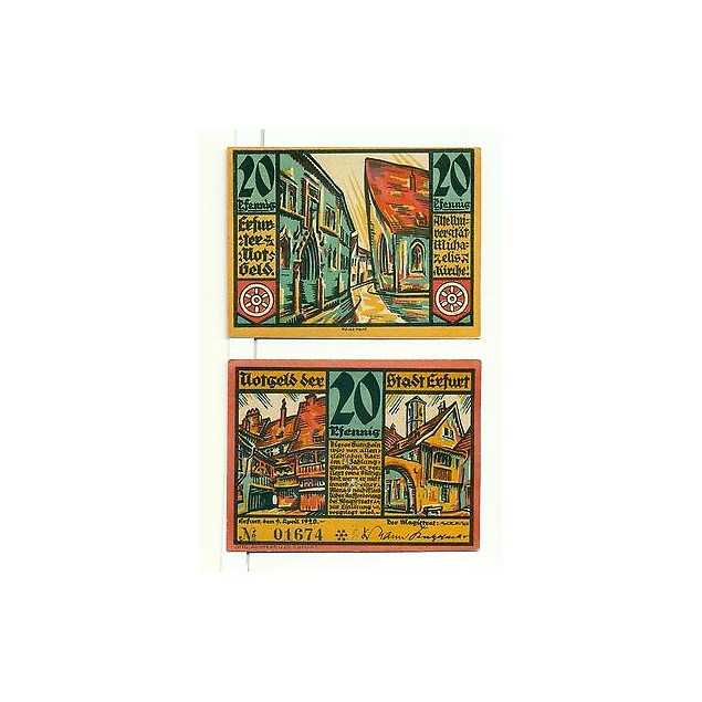 OLD GERMANY EMERGENCY PAPER MONEY - NOTGELD Erfurt 1920 20 Pf