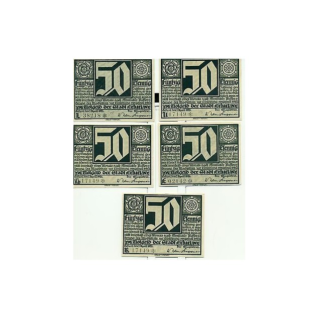 OLD GERMANY EMERGENCY PAPER MONEY - NOTGELD Erfurt 1921