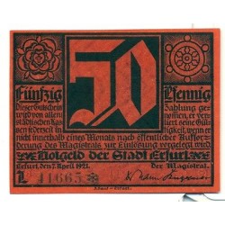 OLD GERMANY EMERGENCY PAPER MONEY - NOTGELD Erfurt 1921 Lutherjubilaum 50Pf L