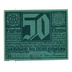 OLD GERMANY EMERGENCY PAPER MONEY - NOTGELD Erfurt 1921 Lutherjubilaum 50Pf U