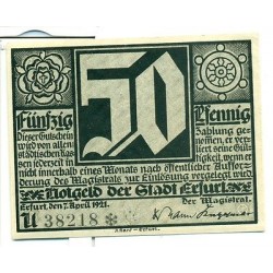 OLD GERMANY EMERGENCY PAPER MONEY - NOTGELD Erfurt 1921 Lutherjubilaum 50Pf U