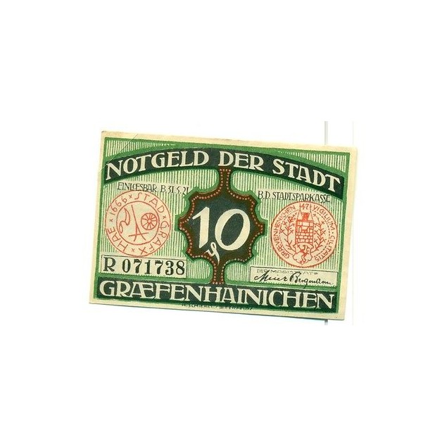 OLD GERMANY EMERGENCY PAPER MONEY - NOTGELD Grafenhainichen 1921 10 Pf R