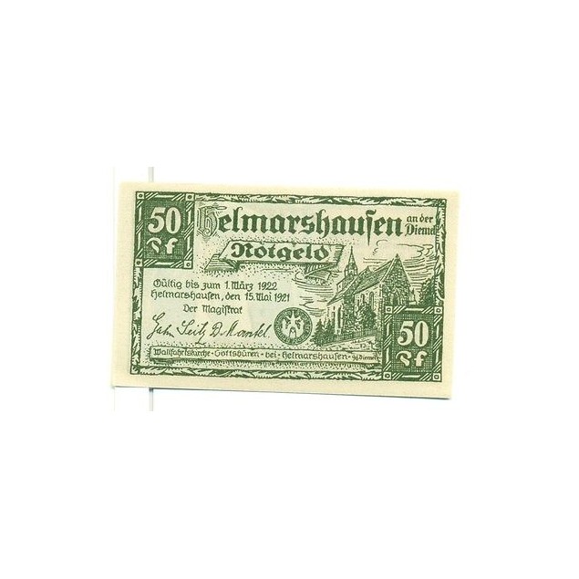 OLD GERMANY EMERGENCY PAPER MONEY - NOTGELD Helmarshausen 1921 50 Pf