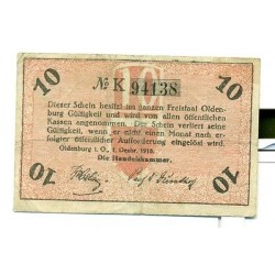 OLD GERMANY EMERGENCY PAPER MONEY - NOTGELD Oldenburg 1918 10 Pf