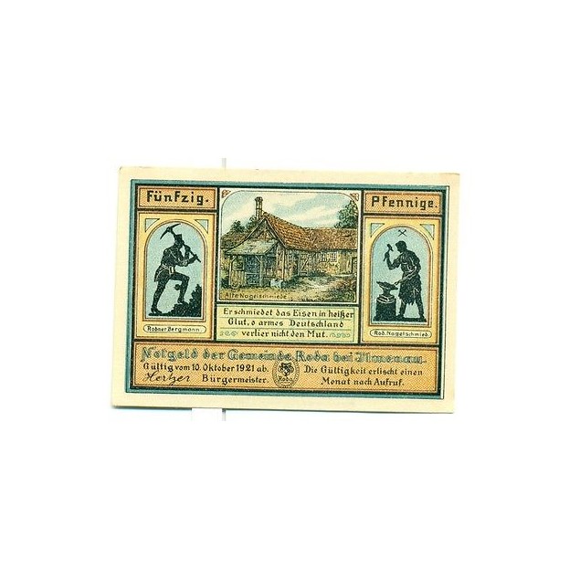 OLD GERMANY EMERGENCY PAPER MONEY - NOTGELD Roda 1921 50 Pf Alte Nagelschmiede