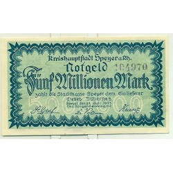 OLD GERMANY EMERGENCY PAPER MONEY - NOTGELD Speyer 1923 5.000.000 Mk