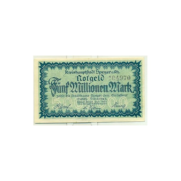 OLD GERMANY EMERGENCY PAPER MONEY - NOTGELD Speyer 1923 5.000.000 Mk