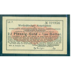 OLD GERMANY EMERGENCY PAPER MONEY - NOTGELD 2.1 Pfennig-Gold 1/200 Dollar