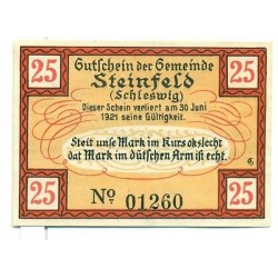 OLD GERMANY EMERGENCY PAPER MONEY - NOTGELD Steinfeld 1921 25 Pf 1 Muhle