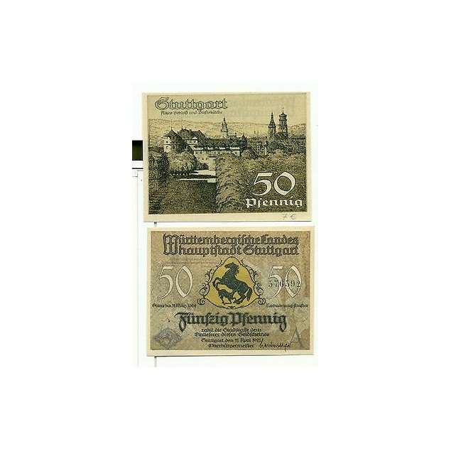 OLD GERMANY EMERGENCY PAPER MONEY - NOTGELD Stuttgart 1921 50 Pf A