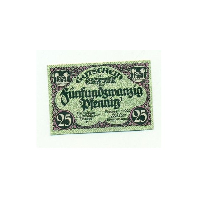 OLD GERMANY EMERGENCY PAPER MONEY - NOTGELD Triebes 1920 25 Pf
