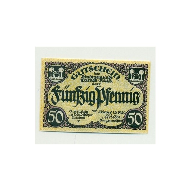 OLD GERMANY EMERGENCY PAPER MONEY - NOTGELD Triebes 1920 50 Pf