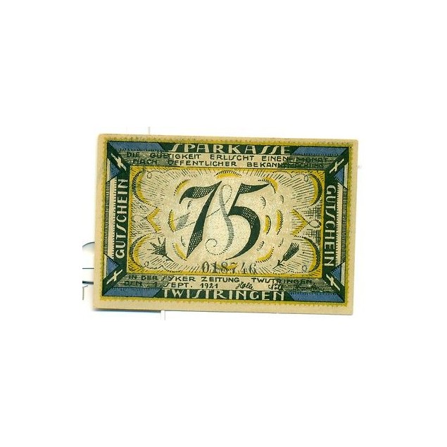 OLD GERMANY EMERGENCY PAPER MONEY - NOTGELD Twistringen 1921 75 Pf