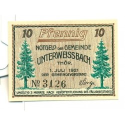 OLD GERMANY EMERGENCY PAPER MONEY - NOTGELD Unterweissbach 1921 10 Pf