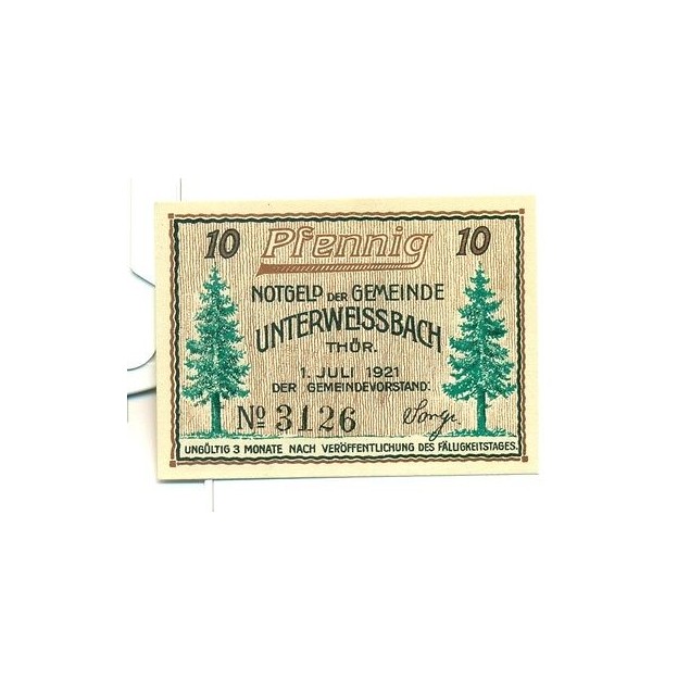 OLD GERMANY EMERGENCY PAPER MONEY - NOTGELD Unterweissbach 1921 10 Pf